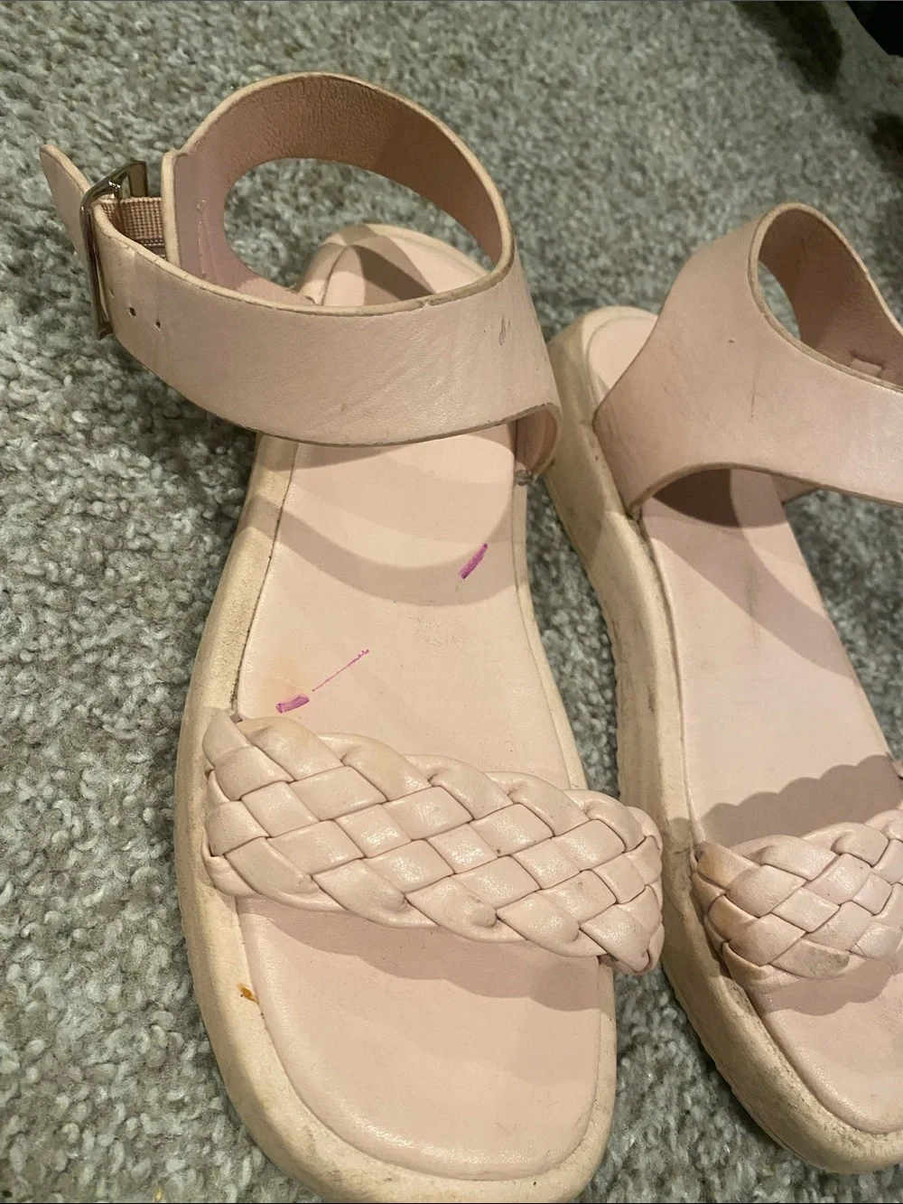 Braided Ankle-Strap Sandals in Blush Pink